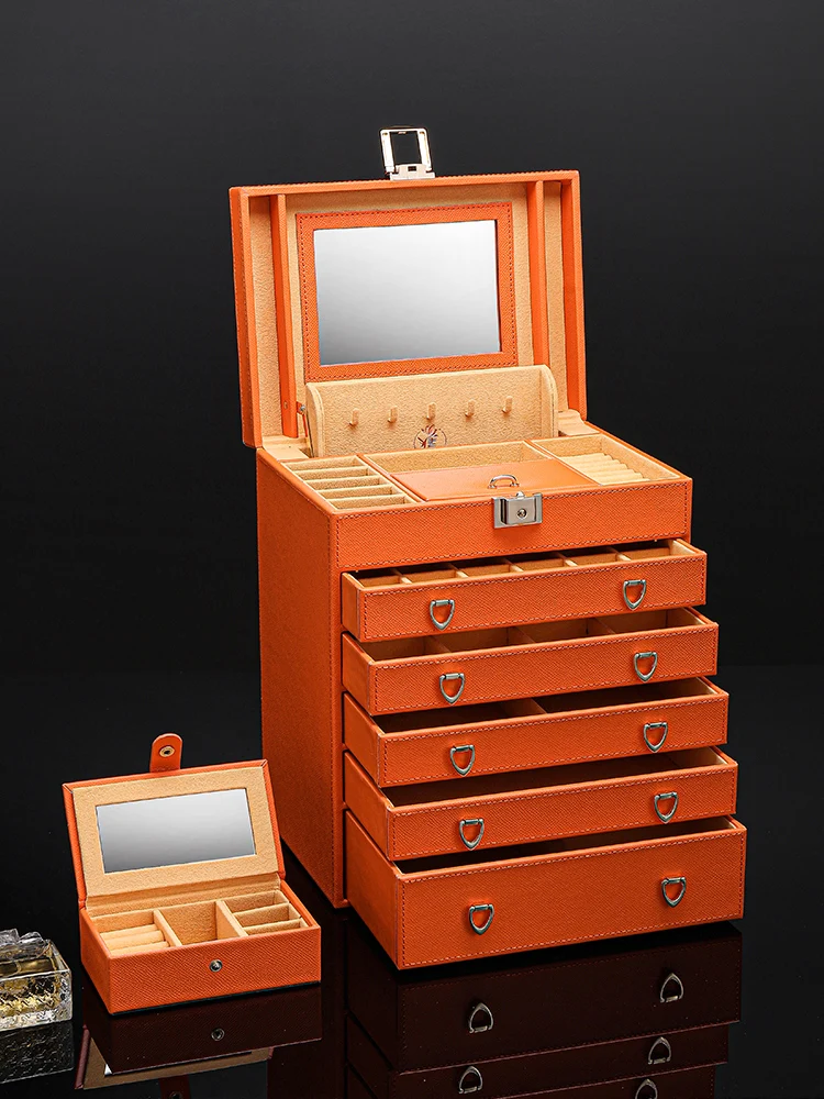 Luxury Multi Layer Jewelry Storage Box Organizer Large Capacity Jewelry Storage Box Organizer for Girl with Lock Genuine Leather