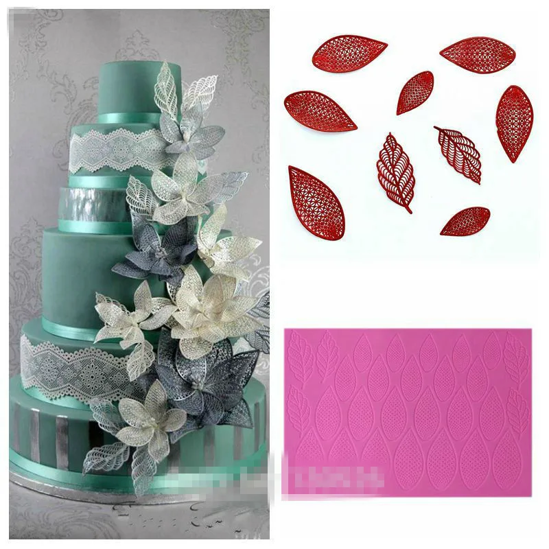 

Large Size 44*35*0.2cm Wedding Fondant Silicone Lace Mold Cake Lace Mat Fantasy Flower Petal and Leaves Cake Decoration Mold