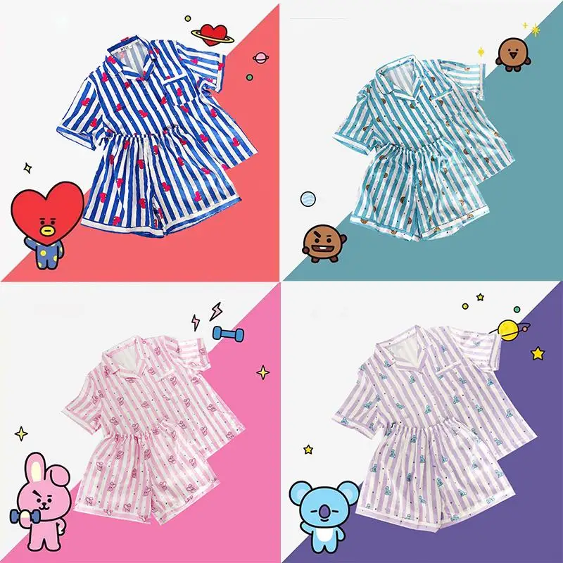 

Корейская Idol Group Bt21, милый мультяшный костюм из двух предметов с коротким рукавом, летняя Пижама для мужчин и женщин