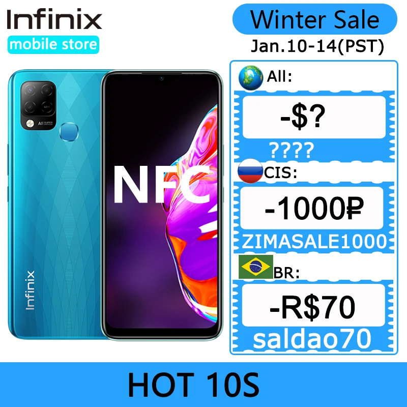 Global Version Infinix hot 10s NFC Support 4GB 64GB 6.82'' Display Smartphone Helio G85 48MP AI Rear Camera 5000mAh Battery
Global Version Infinix hot 10s NFC Support 4GB 64GB 6.82'' Display Smartphone Helio G85 48MP AI Rear Camera 5000mAh Battery