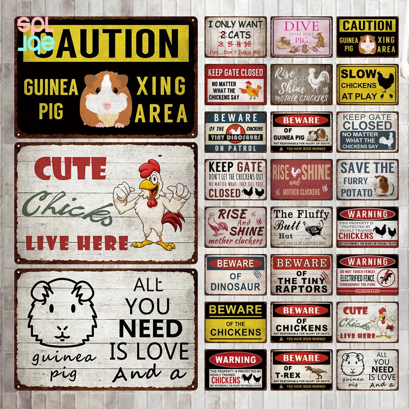 

Vintage Farm Warning Metal Sign Beware Of The Chickens Wall Sticker Metal Plaque Wall Decorative Tin Plate Guinea Pig Plaque