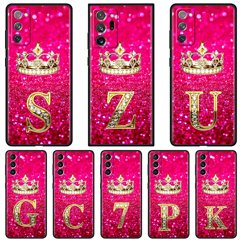 

Movil Phone Case For Samsung Galaxy S20 FE S21Ultra S22 S10 S8 S9Plus S10e S7 Black Fitted Cover Sac Diamond Crown Letter A