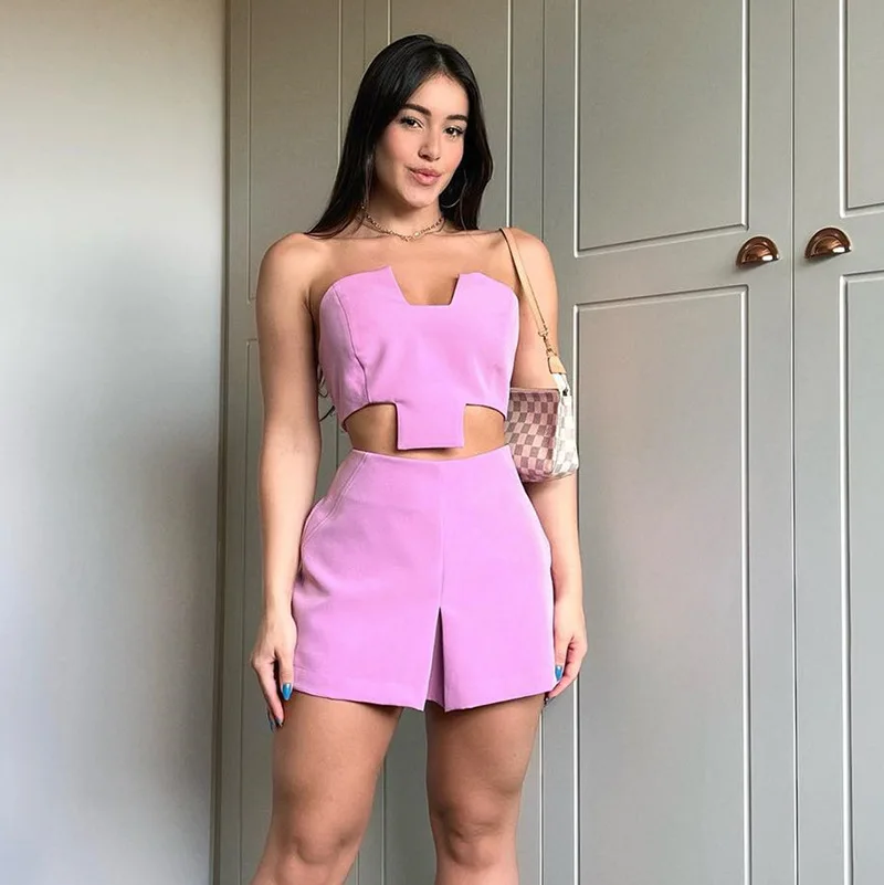 

Summer Sleeveless Fashion 2 Piece Sets Females Top and Short Pant Sets Outfits for women Elegant Clothes Solid Sets For Ladies