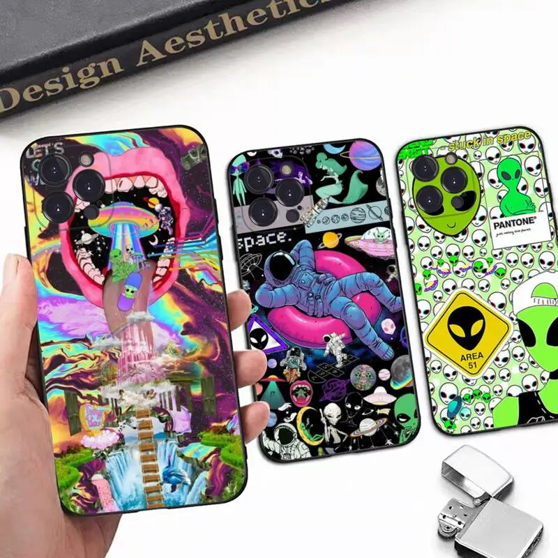 

Aesthetics Cartoon alien space Phone Case For iPhone 14 11 12 13 Mini Pro Max 8 7 6 6S Plus X SE 2020 XR XS Funda Case