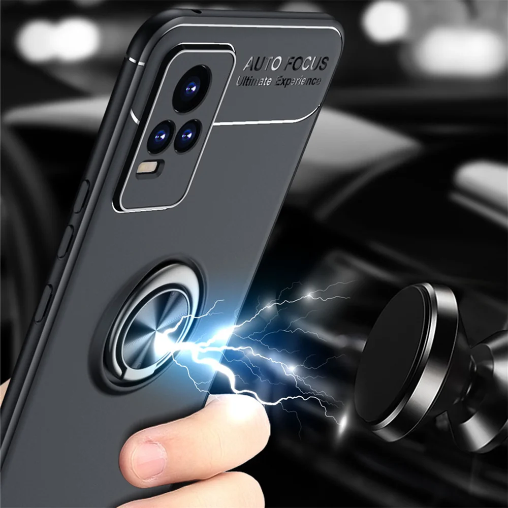 

For VIVO V21e Shockproof Case for VIVO V21e V21 5G Soft Silicone Ring Stand Phone Cover for VIVO Y73 5G Y72 5G Y52 5G Y53S Capa