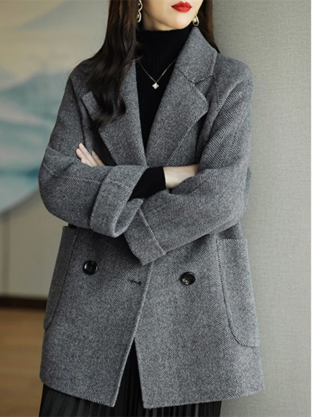 Костюм с воротником темпераментная шерстяная куртка женская осенне-зимняя новая