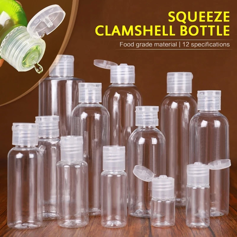 

1 Pcs 10ml - 200ml Plastic PET Clear Flip Lid Lotion Bottles Refillable Empty Plastic Sample Bottle Butterfly Cap Makeup Tools