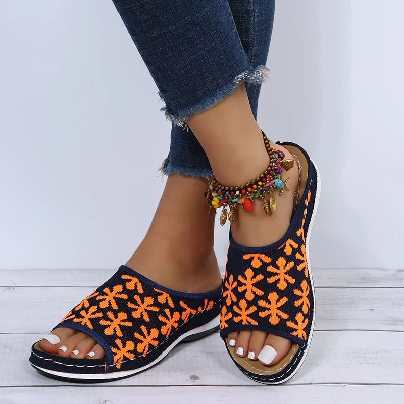 

BCEBYL летние модные новые повседневные удобные сандалии с открытым носком сетчатые Цветочные женские Ретро туфли на плоской подошве пляжные тапочки Chaussure Femme
