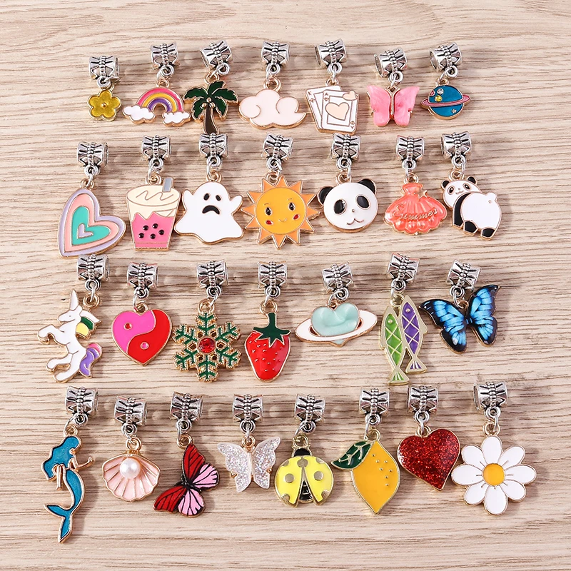 

Mix Random Cute Enamel Animal Fruit Flower Pendants Charms Beads for Jewelry Making DIY Brand Original Bracelets Necklaces Gifts