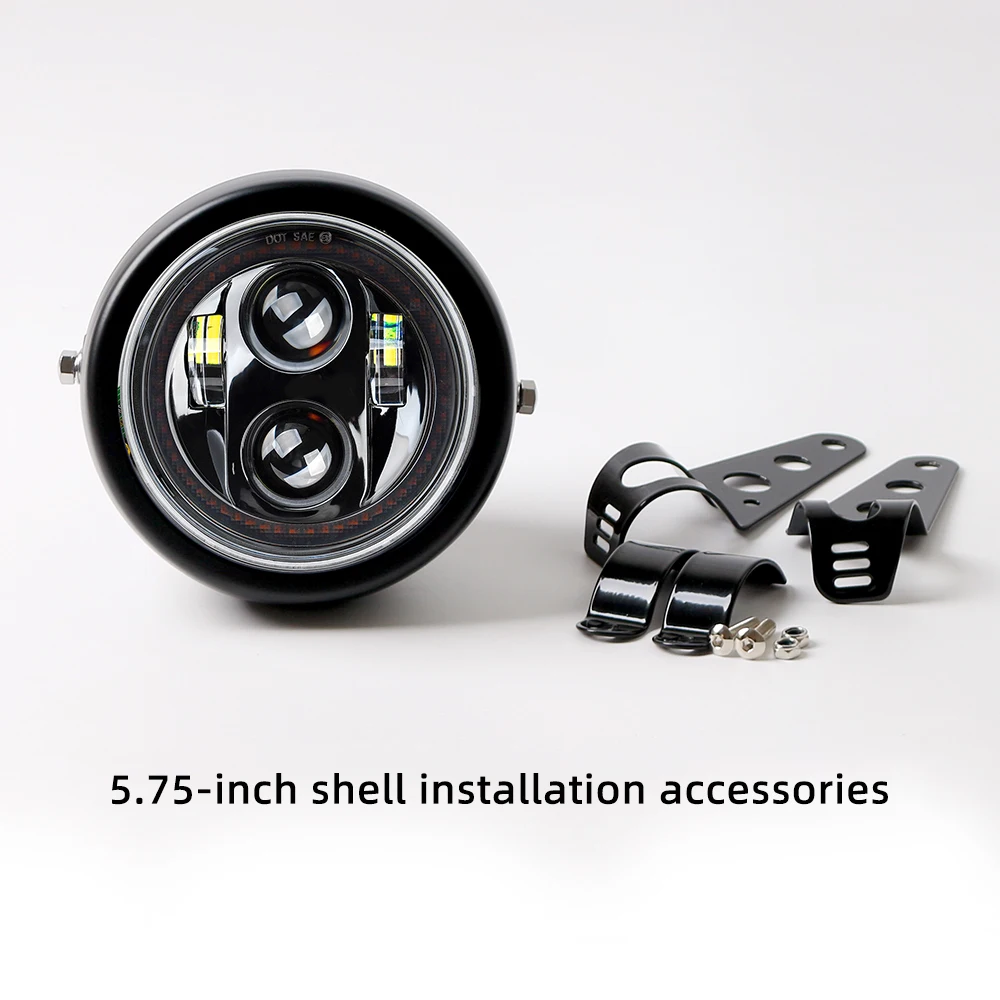 Фото Круглая светодиодная фара 5,75 дюйма с белыми DRL — Plug & Play для Harley 883, Honda CB, Suzuki GSX, Kawasaki Vulcan S №4