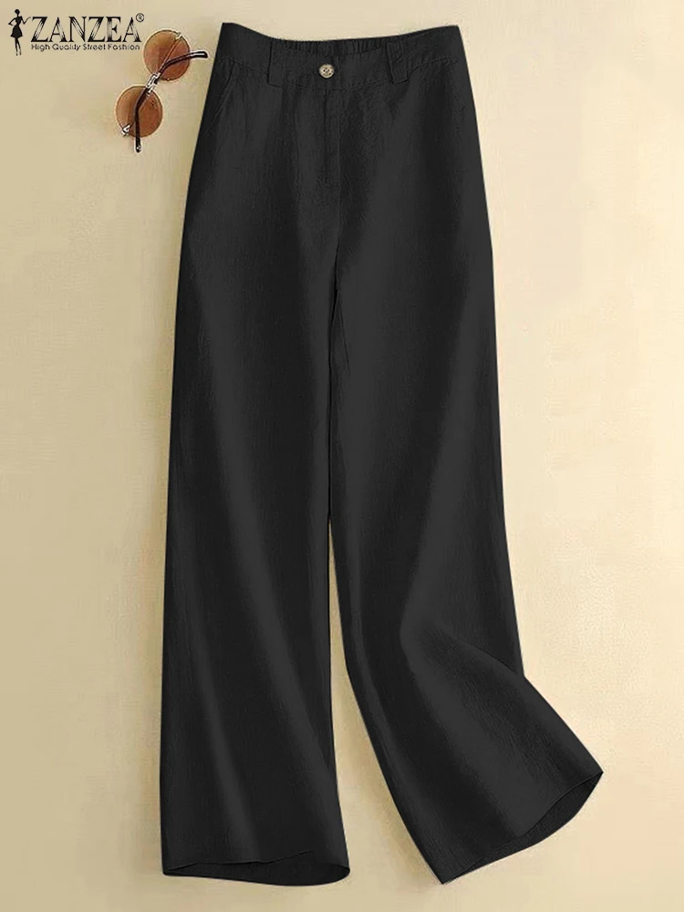 2023 ZANZEA Stylish Vintage Trousers Spring Solid Color Pantalon Women Elastic Waist Ankle Length Palazzo Elegant Casual Pant