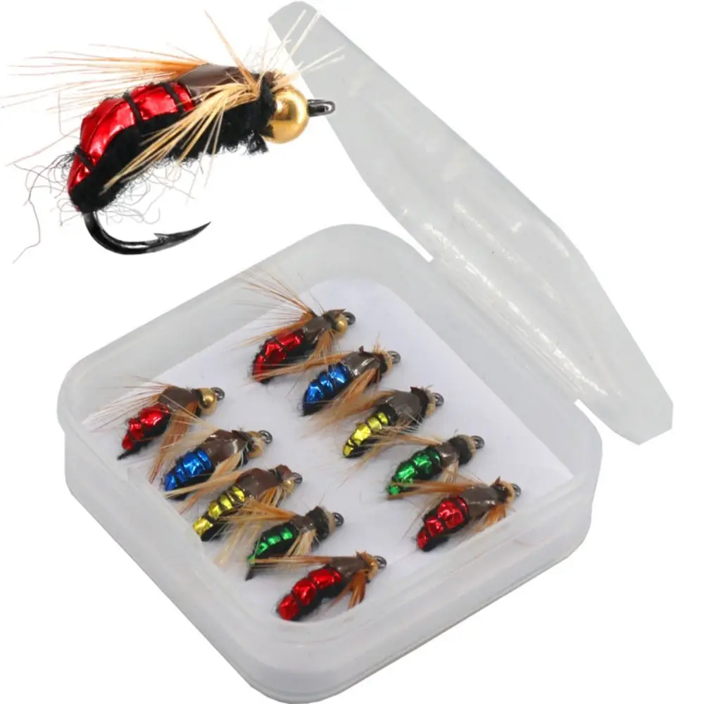 A Set #14 Hot Sale Brass Bead Head Fast Sinking Scud Fly Bug Worm Trout Fishing Flies Artificial Insect Fishing Bait Lure