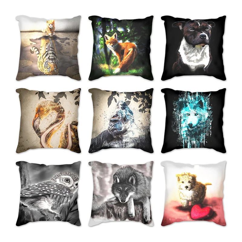 

animals Decorative Pillowcases Tiger wolf dog fox Pint Throw Pillows for Bed Sofa Chair Car Cushion Cover 45x45cm Pillowcover