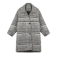 women blend coat autumn winter turn down collar long jacket coat fashion grid loose wool coats female plus size casual overcoat