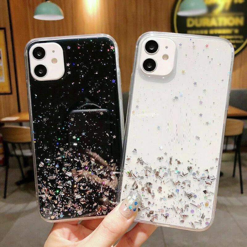 

GLITTER STARS CASE For iPhone 11,XR,12,Pro Max,SE,13,8 Plus,XS BLING Phone Cover