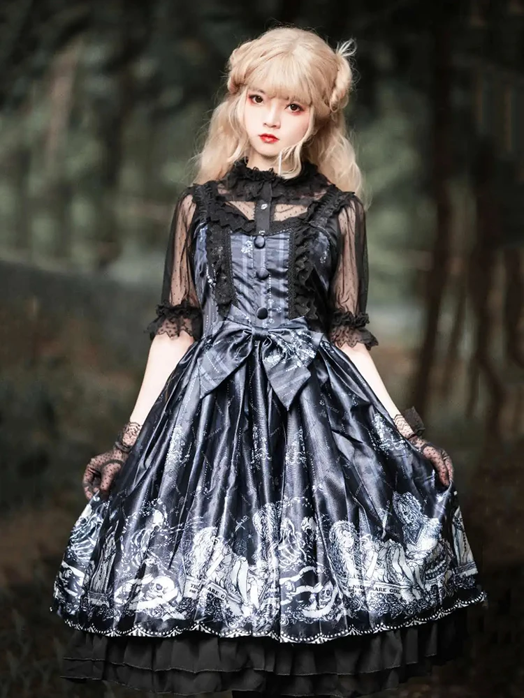 RORORIRI Saint Gravestone Lolita JSK женское декор на пуговицах с бантом пышное мини-платье