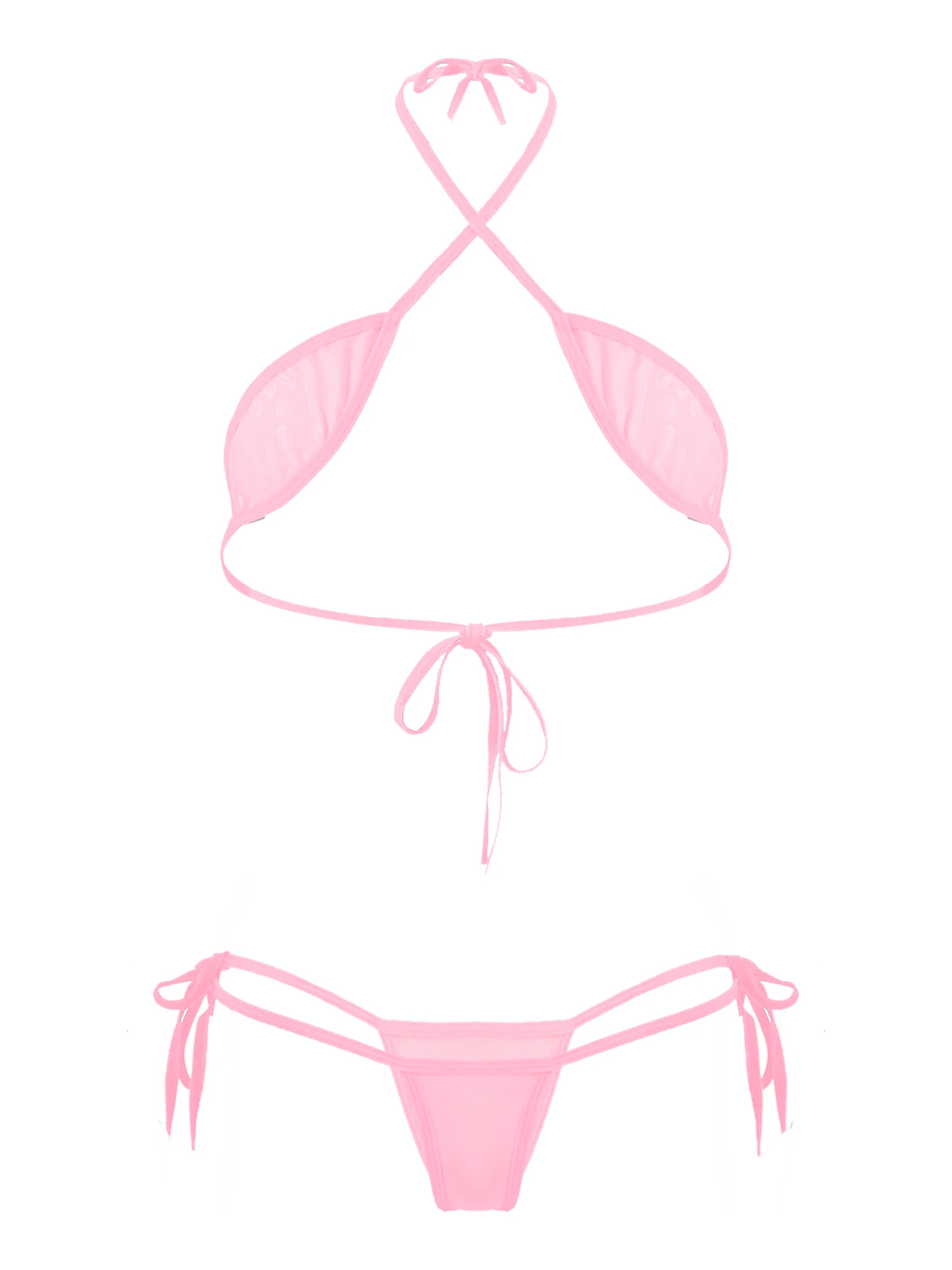 

Сексуальный женский комплект бикини, купальный костюм, купальник, перекрещивающийся через шею, со шнуровкой, прозрачный сетчатый бюстгальт...