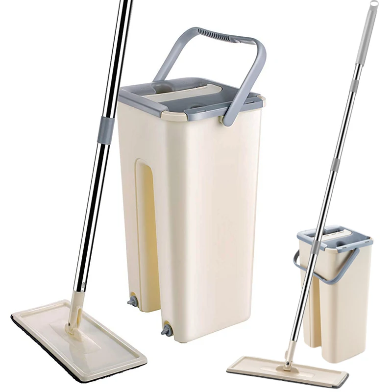Плоская швабра с ведром набор для ручной уборки 6 сменных насадок из микрофибры