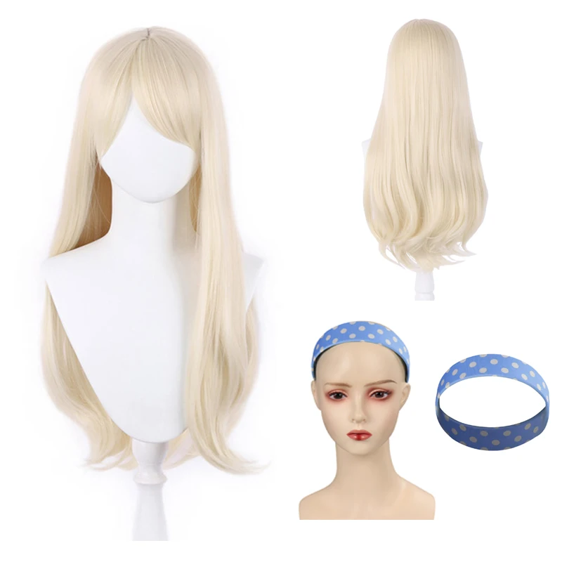 

2023 Movie Barbier Wigs Cosplay Wig Heat Resistant Blue Scarf Headband Halloween Carnival Party Costume Props Headwear Gift