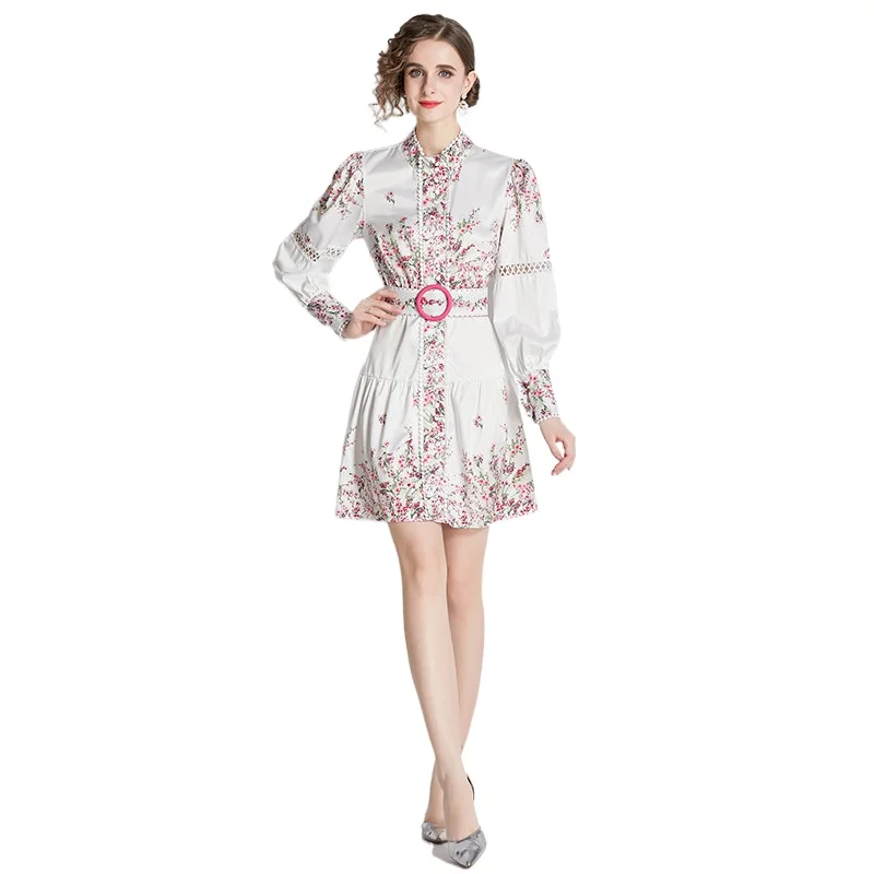 

Simgent Fashion Dress 2022 New Autumn Lantern Sleeve Stand Collar Printing Mini Dresses Ladies Clothing Vestidos Jurken SG21081