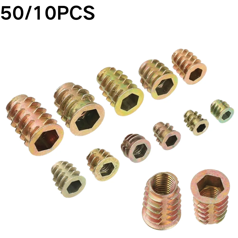 

10 шт./50 шт. M4 M5 M6 M8 M10 цинковый сплав железо внутри углеродистая сталь шестигранная головка приводная вставка гайки с резьбой для деревянной мебели