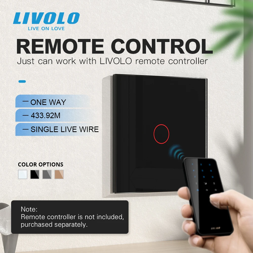 Livolo EU Standard Crystal Glass Panel 220~250V 1Gang Wireless Wall Light Remote Touch Switch+LED Indicator,Remote Control