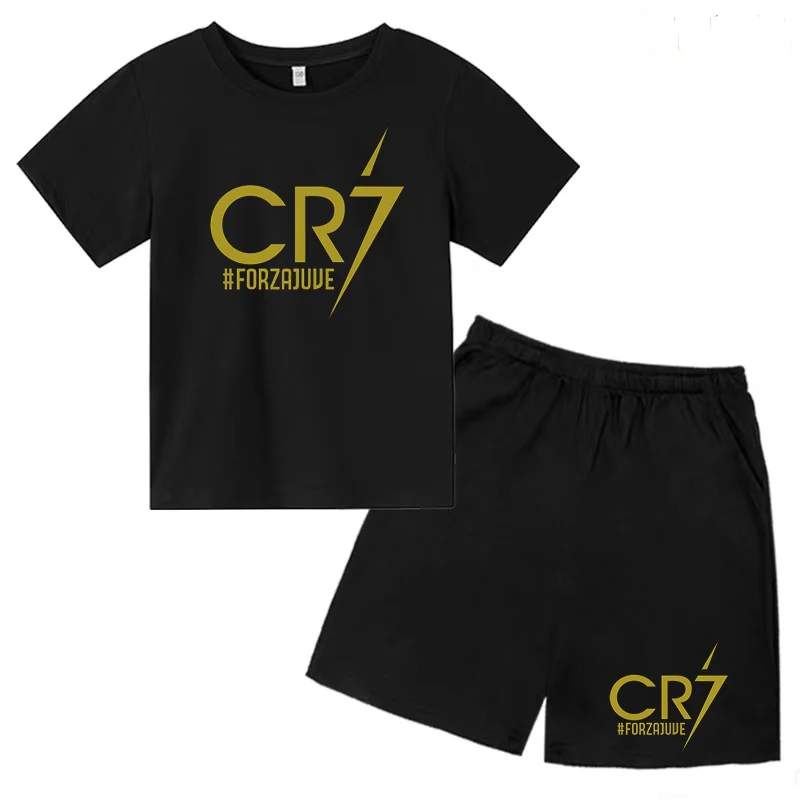 CR7 Boys and Girls Summer Clothing Set Children's T-shirt + Shorts 2-piece Set Sunshine Charming Fashion Outdoor Training Sports