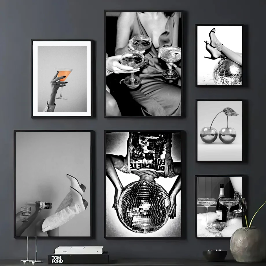 Женский ретро-постер для коктейлей шампанского феминистский Модный диско-шар