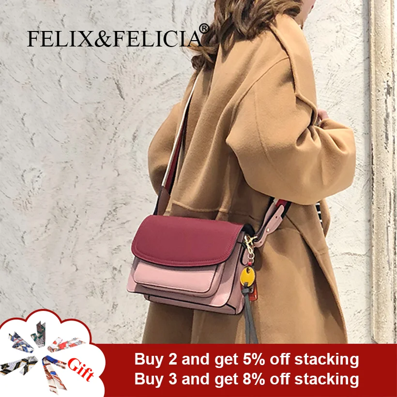 FELIX&FELICIA Brand High Quality Women Fashion Splicing Shoulder Bags Designer Luxury Genuine Leather Crossbody Messenger Bag