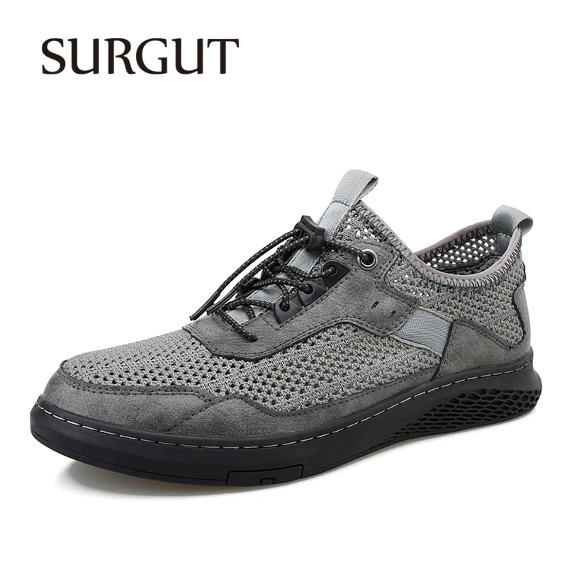 

SURGUT Men Sneakers Summer Mesh Breathable Casual Walking Shoes Solid Color Lace-Up Comfort Walking Running Shoes Tennis Shoes