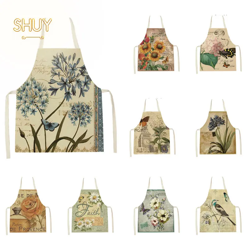 

Retro Flower Bird Butterfly Aprons for Women Men Home Kitchen Restaurant Cafe Cooking Baking Cleaning Kids Apron BBQ Adults Bib