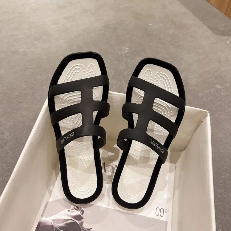 

2022 Ladies Sandals High Quality Luxury Ladies Slippers Slip on Ladies Shoes Simple Beach Non-Slip Solid Color Ladies Slippers