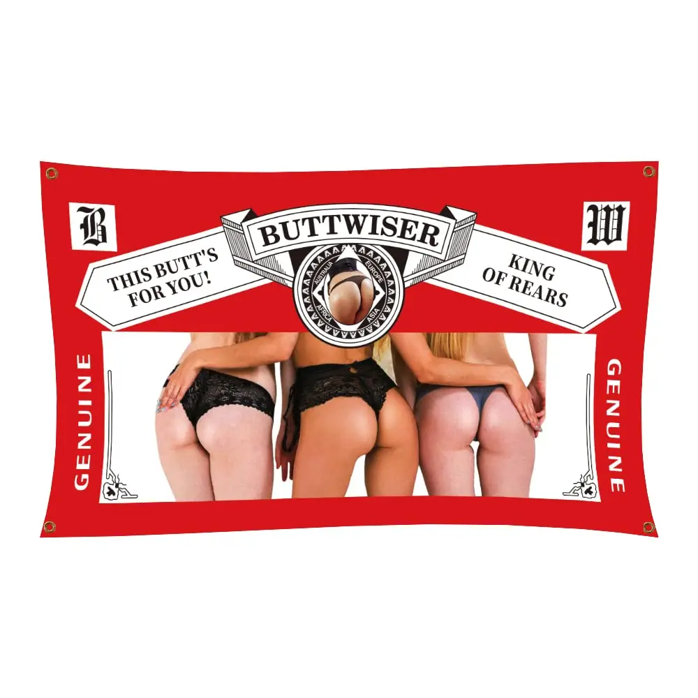 

Buttwiser Flag Tapestry King of Rears Genuine This Butt's for You Hanging Flag Parties Banner Party Outdoor Digital Printing