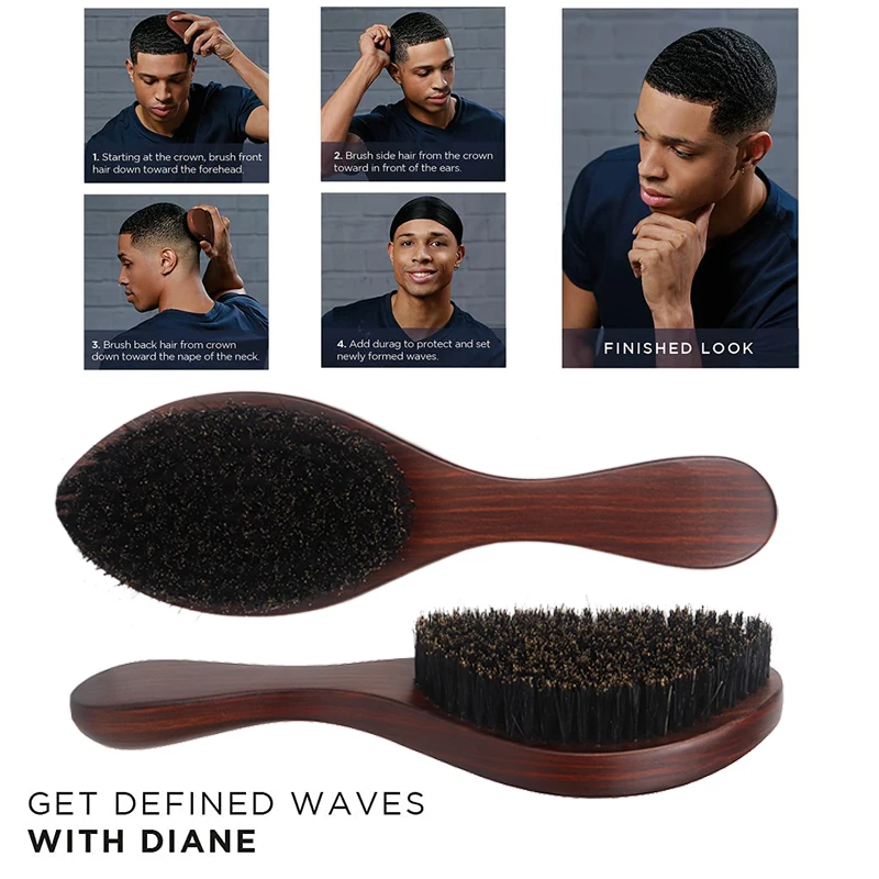 Custom Logo 100% Boar Bristle Brush 360 Wave Brush Curved Texture Massage Hair Brush For Men