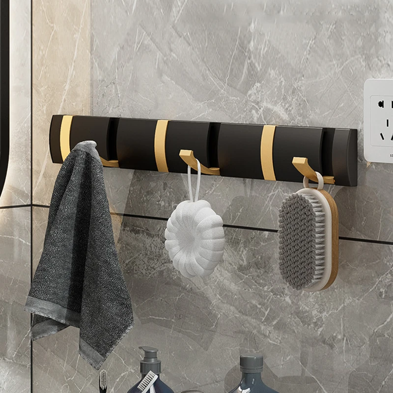 

Black Golden Wall Coat Clothes Rack Folding Towel Hanger for Bathroom Punch-free Wall Robe Hooks Bathroom Kitchen Accessories