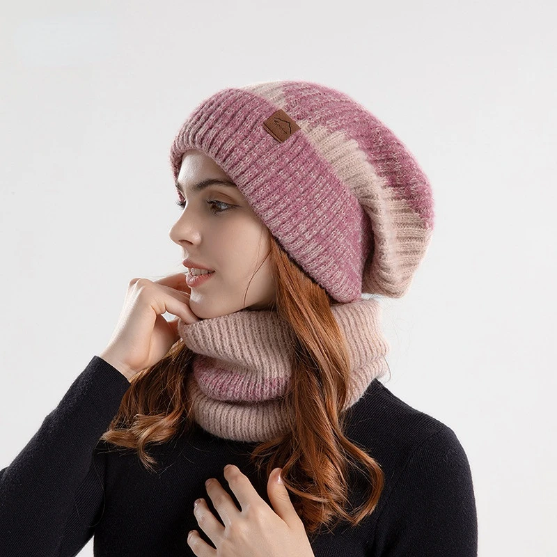 

Зимняя двухцветная шапка детская очень толстая теплая шерстяная шапка для защиты ушей плюшевый шарф вязаная шапка из двух частей