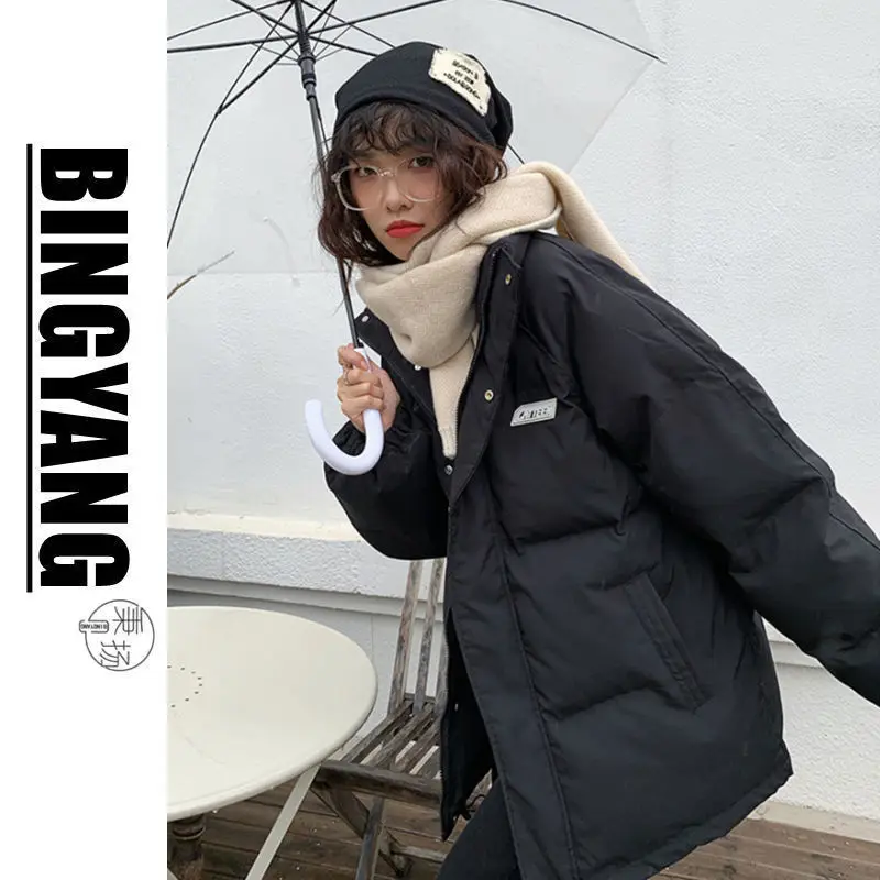 Korean Version of The Casual Loose Trend Autumn and Winter New Solid Color Down Jacket Plus Velvet Thick Thick Warm Top