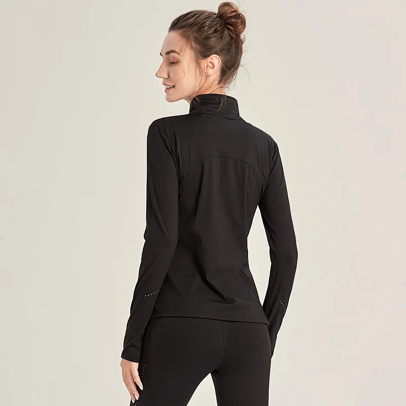 Women Autumn Winter Quick Dry with Hood Blouse Thin Stretchy Jogging Sweatshirt Long Sleeve with Zipper Pullover Workout Jackets