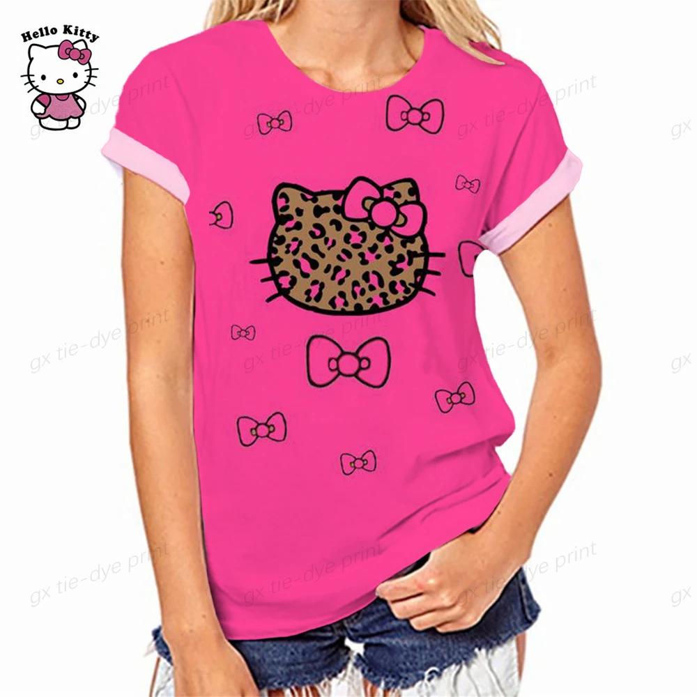 

Женская футболка с принтом Hello Kitty, летняя футболка с круглым вырезом и коротким рукавом, женская уличная одежда в стиле Харадзюку, Топ оверсайз