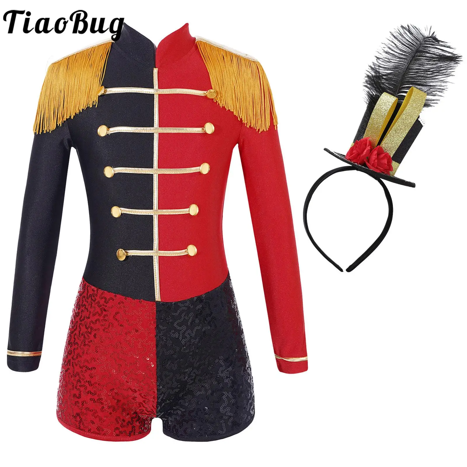 

Детский костюм циркового кольца для девочек, костюм для косплея на Хэллоуин, для представлений, комбинезон с длинными рукавами и кисточками...