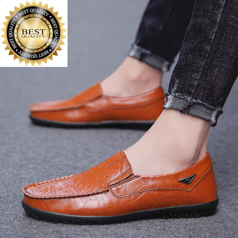 

Men Classic for Brown Moccasins Breathable Leather Loafers Flats Slip-on Driving Shoes Casual Peas Large Size 47