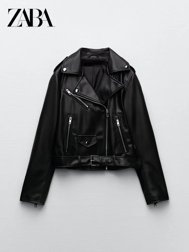 

ZABA ZAR Women 2022 Autumn New Fashion Locomotive PU Imitation Leather Loose Jacket Coat Vintage Female Outerwear Tops