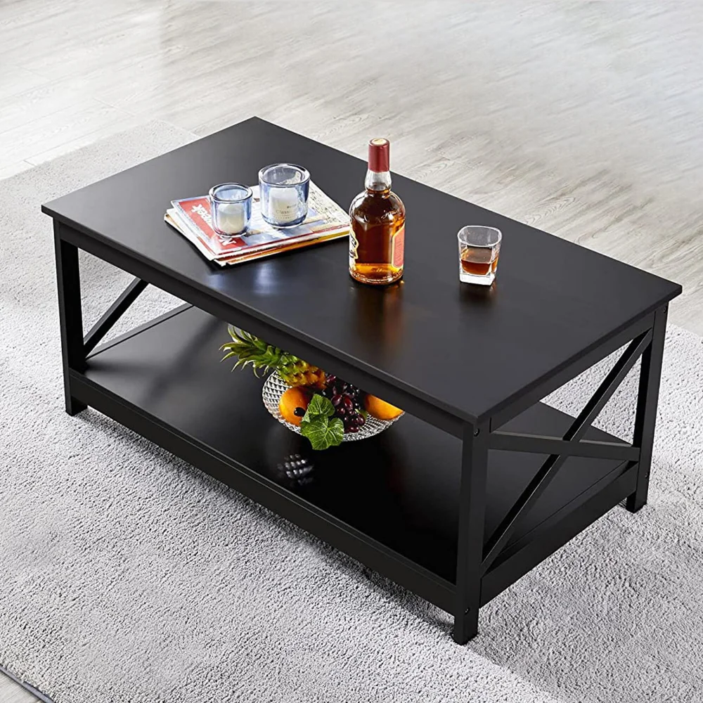 

Coffee Table Living Room Furniture Table with Storage Shelf, Black