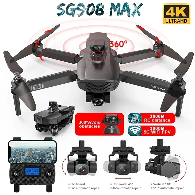 

SG908 MAX Drone 4K Profesional HD Camera Drone 2.4G WiFi 3-Axis SG908 Pro Dron RC 3KM Flight Distance VS SG906 Max2 F11S 4K