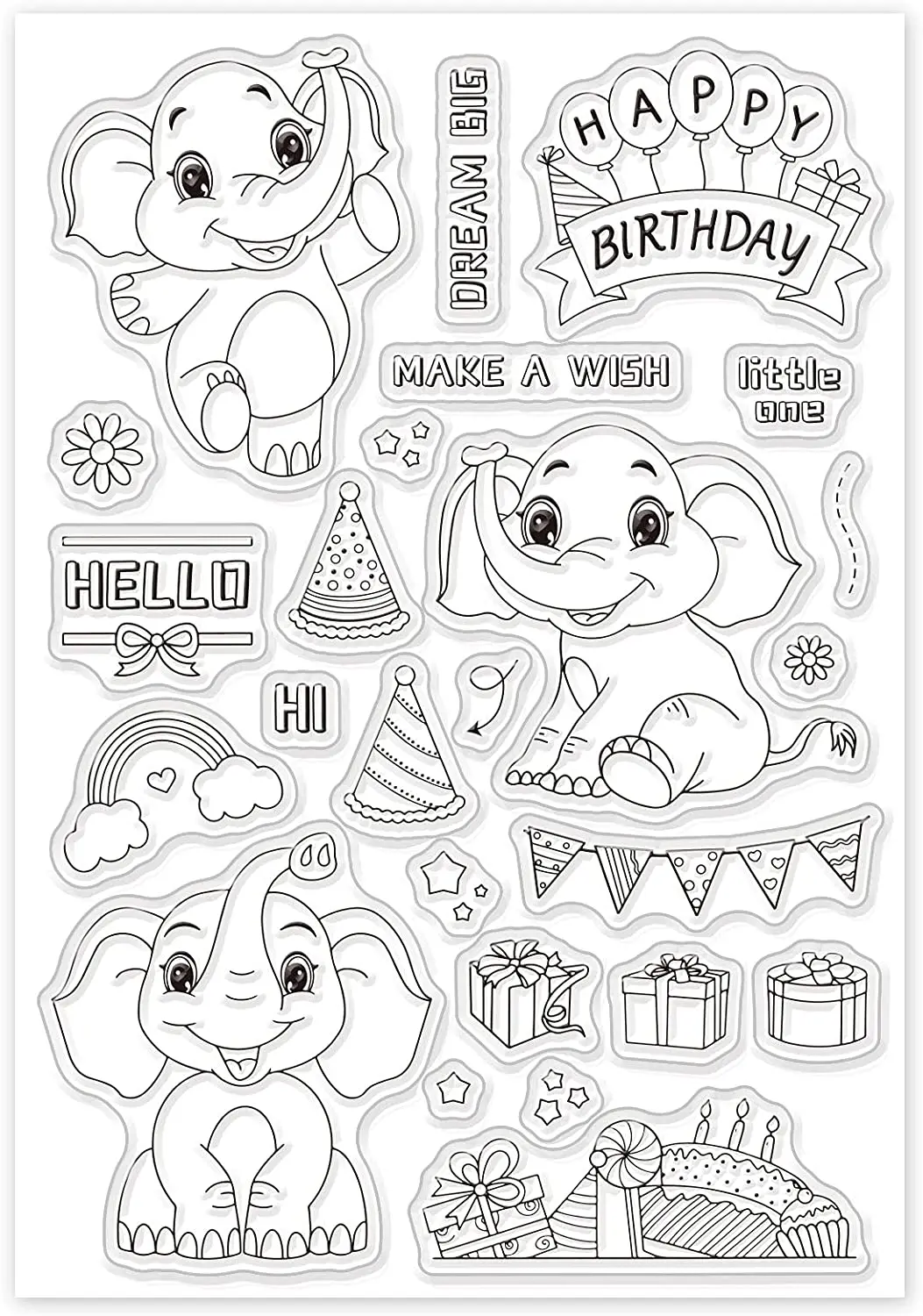 

1 Sheet Elephant Birthday Clear Stamps Transparent Silicone Stamp Seal for Card Making Decoration and DIY Scrapbooking