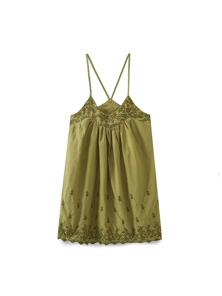 

Женское платье с вышивкой PB & ZA, винтажное нижнее белье с открытой спиной, повседневное шикарное мини-платье для лета