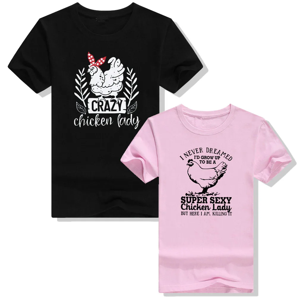 

Crazy Chicken-Lady T-Shirt for Women Cool Farmer Tee Funny Chicken Graphic Short Sleeves Casual Tops Aesthetic Clothes