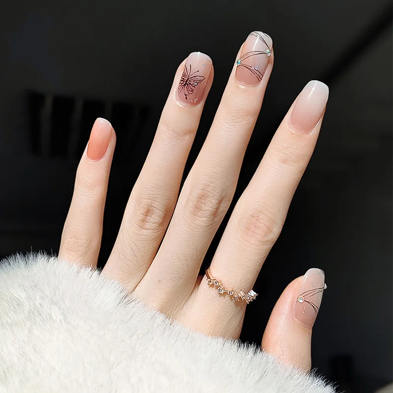 

Butterfly language: Soft nail enhancement stickers, pink semi transparent butterfly nail stickers, waterproof and long-lasting