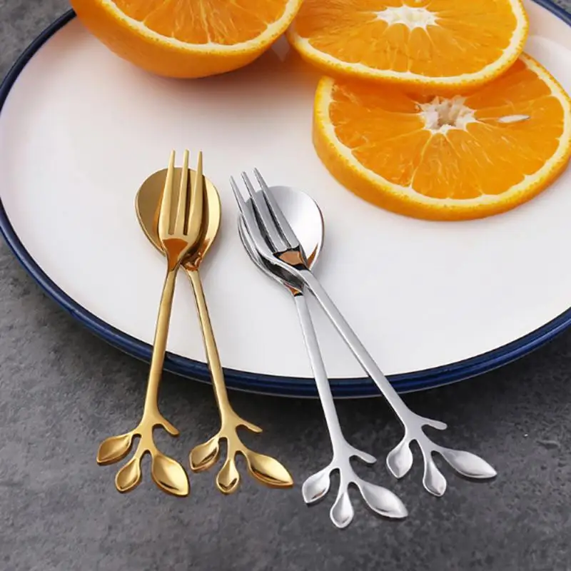 

Stainless Steel Leaves Spoon Fork Spoon Coffee Tea Stirring Spoons Creative Ice Cream Tools Tableware Kitchen Gadgets Home Decor