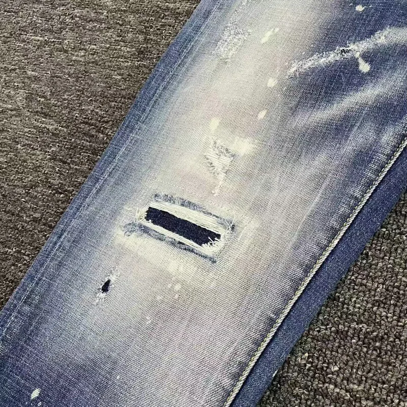 New DSQUARED2 Men's/Women Slim-Fit Jeans, Fashion Hole Patch Frayed Micro-Elastic Pants 076